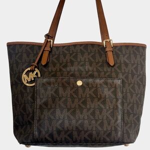 Michael Kors Jet Set Signature Tote — Brown MK Logo